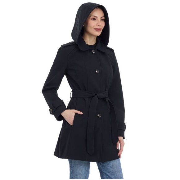 London Fog Women's Single-breasted Ttench Raincoat In Black Size Large NWT - Picture 5 of 16